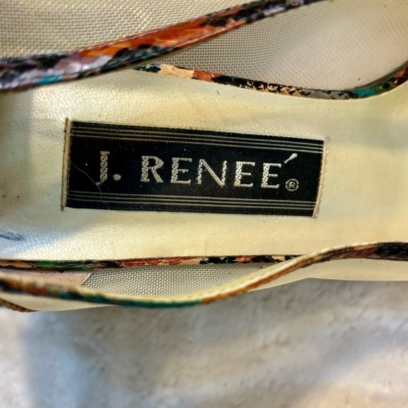 Vintage Heels J. Renee Size 9 Multicolored Snakeskin Metallic Orange Teal - Picture 3 of 16
